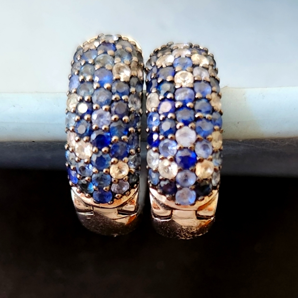 Effy 925 Sterling Silver Multi Sapphire Huggie Hoop Earrings NEW